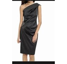 Eliza J | One Shoulder Beaded Detail Satin Ruched Gray Dress Womens