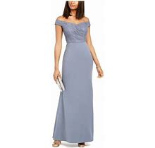 Adrianna Papell Womens Light Blue Lace Zippered Short Sleeve Off Shoulder Full-Length Formal Sheath Dress 10