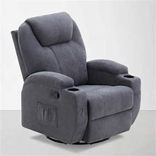 Furniwell 360° Swivel Massage Recliner Rocker Reclining Sofa, PU Leather& Fabric Heated Ergonomic Living Room Lounge Chair(Leather/Brown)
