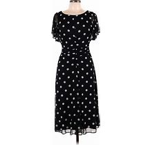 DKNY Cocktail Dress Scoop Neck Short Sleeves: Black Polka Dots Dresses - Women's Size 10