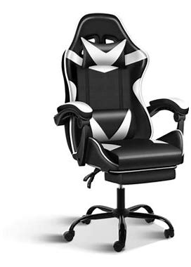 Gaming Office High Back Computer Adjustable Swivel Chair With Headrest, Lumbar Support And Footrest, 440Lb Capacity Leather In Black/White