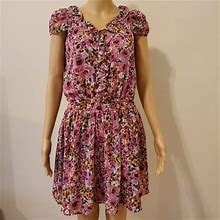Guess Dresses | Guess Womens Floral Mini Dress Ruffle Front Detail | Color: Pink/White | Size: 4