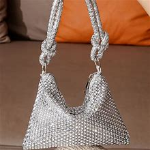 Silvery Rhinestone Decor Evening Bag For Women, Classic Shiny Mini Dinner Bag, Women's Elegant Party Bag,Temu