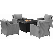 Afuera Living 5 Piece Wicker Conversation Set With Fire Table In Gray, Outdoor Furniture