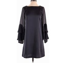 Ann Taylor Casual Dress - Shift Cold Shoulder 3/4 Sleeve: Black Solid Dresses - New - Women's Size 0