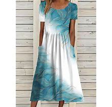 Women's Summer Dress Print Dress Floral Pocket Print Crew Neck Midi Dress Daily Date Short Sleeve Summer Spring