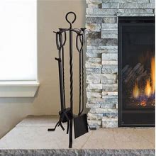 Lavish Home 5-Piece Fireplace Tool Set Holds Wrought Iron ,Matte Black