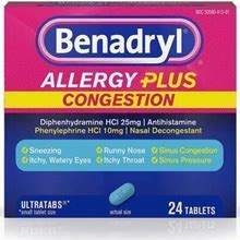 4 Pack Benadryl Allergy Plus Congestion Ultra Tablets 24 Count Each