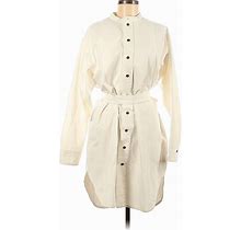 Victoria Beckham Casual Dress - Shirtdress Mock Long Sleeves: Ivory Print Dresses - Women's Size 6