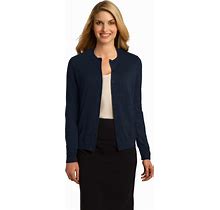 Port Authority LSW287 Women's Cardigan Sweater In Navy Blue Size XS | Cotton/Nylon Blend