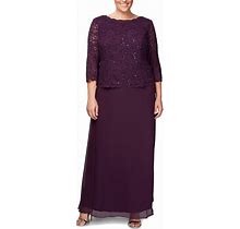 Alex Evenings Women's Plus-Size Mock Dress With Sequin-Lace Bodice
