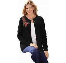 Plus Size Women's Perfect Long-Sleeve Cardigan By Woman Within In Black Floral Embroidery (Size 4X) Sweater