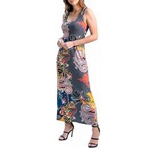 24/7 Comfort Apparel Women's Paisley Print Fitted Razorback Maxi Dress