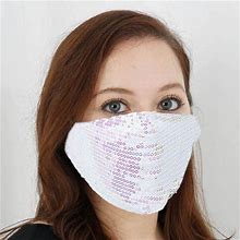 Efavormart 5 Pack White Sequined Fashion Face Mask Washable Reusable Face Mask With Ear Loops