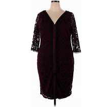 Isabel Toledo Cocktail Dress - Sheath V-Neck 3/4 Sleeves: Burgundy Solid Dresses - Women's Size 20