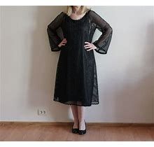 Collection Philip Vintage Dress 1980S Dress Black Mesh Sheer Dress Long Sleeves Midi Dress With Metallic Silver Shine Made In Sweden Large