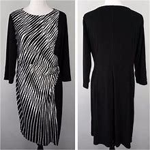 Chico's Dresses | New Chicos Black White Striped Long Sleeve Stretch Zebra Dress 2 Large 12 | Color: Black/White | Size: L