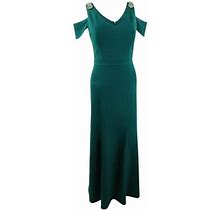 Alex Evenings Women's Beaded-Shoulder Gown (8, Emerald Green)