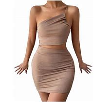 Hot6sl Women Dresses, Women's Solid Color Fashion Design Hip Drawstring One-Shoulder Short Dress Hot6sl21115847