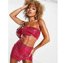 Simmi 90S Sequin Bandeau Crop Top In Pink - Part Of A Set - Pink (Size: 10)