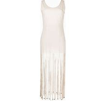 Alanui - Fringed Open-Back Dress - Women - Acrylic/Linen/Flax/Cotton - S - Neutrals