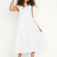 Old Navy Dresses | Old Navy Women's Flutter-Sleeve Printed Tiered Smocked Midi Swing Dress White | Color: White | Size: L