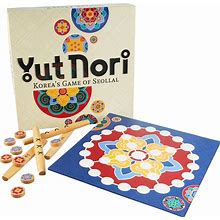 YUT Nori: Korea's Game Of Seollal - Korean New Year Family Party Board Games - Greyboard (Mal Pan), Wood Sticks (YUT), Game Pieces (Mal), With