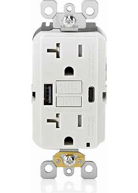 Leviton GUAC2-W 20A Smartlockpro Self-Test GFCI Combination 24W Type A/C USB In-Wall Charger Outlet
