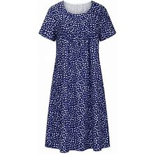 Vkekieo Tshirt Dresses For Women Sun Dress Crew Neck Short Sleeve Floral Blue XL