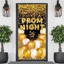 FARMNALL Prom Night Door Cover The Prom 2023 Party Decoration Party Gold And Black Balloons Decorations Photography Door Banner Farmhouse Holiday