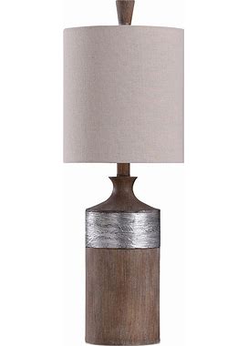 Darley Textured Banded Table Lamp - Wood & Silver - Tan Shade - Style 478E5