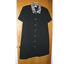 Kasper A.S.L. Black Button Front Dress With Tan Print Collar & Buttons