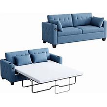 LINSY HOME Pull Out Sofa Bed, Sleeper Sofa Couch With Memory Foam Mattress, Large Sofa Sleeper Pullout Couch Bed For Living Room Office, Blue