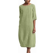 Ernkv Women's Plus Size Midi Cotton Dress Clearance Half Sleeve Boat Neck Sundress Elegant Casual Comfy Vintage Boho Holiday Clothing Summer Beach Gre