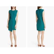 NEW CLUB MONACO Jade Green Perdeta Pleated Sleeveless Faux Wrap Woven Dress 4 US