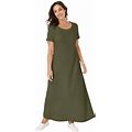 Jessica London Women's Plus Size T-Shirt Casual Short Sleeve Maxi Dress - 24, Dark Olive Green