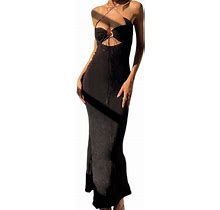 Franhais Women Long Halter Dress, Adults Slim-Fit Tie-Up Sleeveless Solid Color Cutout One-Piece