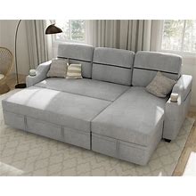 Ucloveria Reversible Sectional Sofa Couch, 82" Sleeper Sofa Bed With Storage Chaise Pull Out Couch Bed For Living Room L-Shape Lounge 2 in 1 Futon