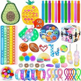 58Pcs Fidget Toys Set (Random Color) Rainbow Keyboard Sensory Fidget Toys Set,Temu