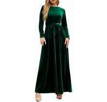 Yuhaotin Dresses For Women 2024 Trendy Spring Autumn And Winter Elegant Temperament Style Long Dress Gold Velvet Solid Color High End Dress Long Sleev