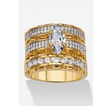 Women's 3 Piece 3.38 Tcw Marquise Cubic Zirconia 14K Yellow Gold-Plated Bridal Ring Set By Palmbeach Jewelry In Gold (Size 10)