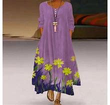 Tejiojio Fall Clearance Fashion Casual Women Casual Long Sleeve V-Neck Floral Printed Irregular Long Dresses Dress