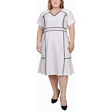 Ny Collection Plus Size Short Sleeve Piped Detail Dress - White Black