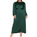 PINUPART Women's Elegant Plus Size Empire Waist Long Sleeve Satin Maxi Dress