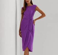 Ralph Lauren Stretch Jersey Tie-Front Dress - Size 0P In Purple Jasper