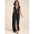Women's Embroidered Maxi Dress - Black, Size 6 By Venus