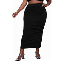 Milumia Women's Plus Size High Elastic Waist Long Bodycon Maxi Pencil Skirt