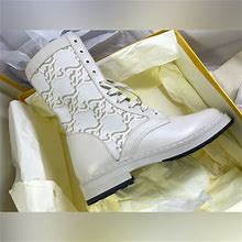 Fendi Shoes | Fendi Karligraphy Cream Combat Boots. Nwb.Minor Flaws. | Color: Cream/White | Size: 6