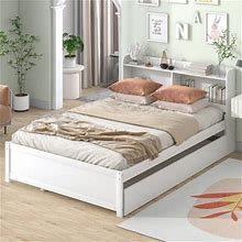 Winston Porter Twin Bed W/ Trundle, Bookcase Wood In White | 36.7 H X 57.5 W X 85.04 D In | Wayfair 3594Fe15f271155a05ad74eac5d265f9