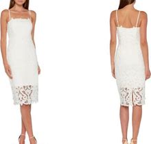 NEW BARDOT Ivory White Lina Openwork Lace Sheer Hem Sheath LWD Dress 6 US SMALL